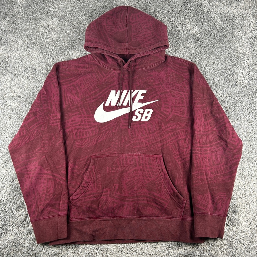 Nike SB Skateboard Casual Fleece Hoodie Mens M Wine Red AOP Pullover CK5125-638